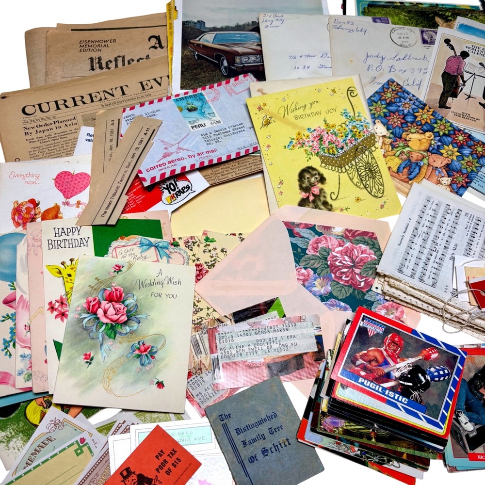 Ephemera Lot Vintage Ads Cards Scrapbook Junk Journal Paper Mix Stamps Newspaper